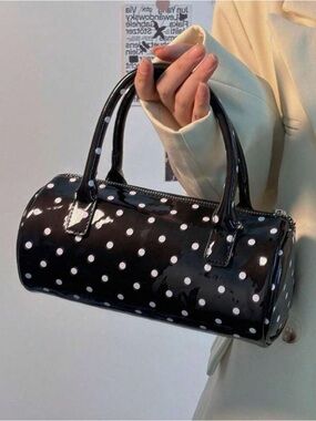 Black Polka Dot Barrel Bag